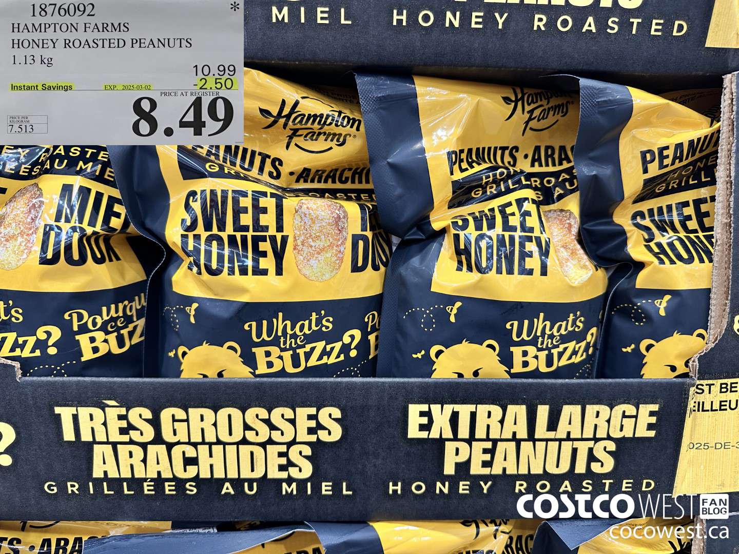 1876092 HAMPTON FARMS HONEY ROASTED PEANUTS 1.13KG ($2.50 INSTANT SAVINGS EXPIRES ON 2025-03-02) $8.49