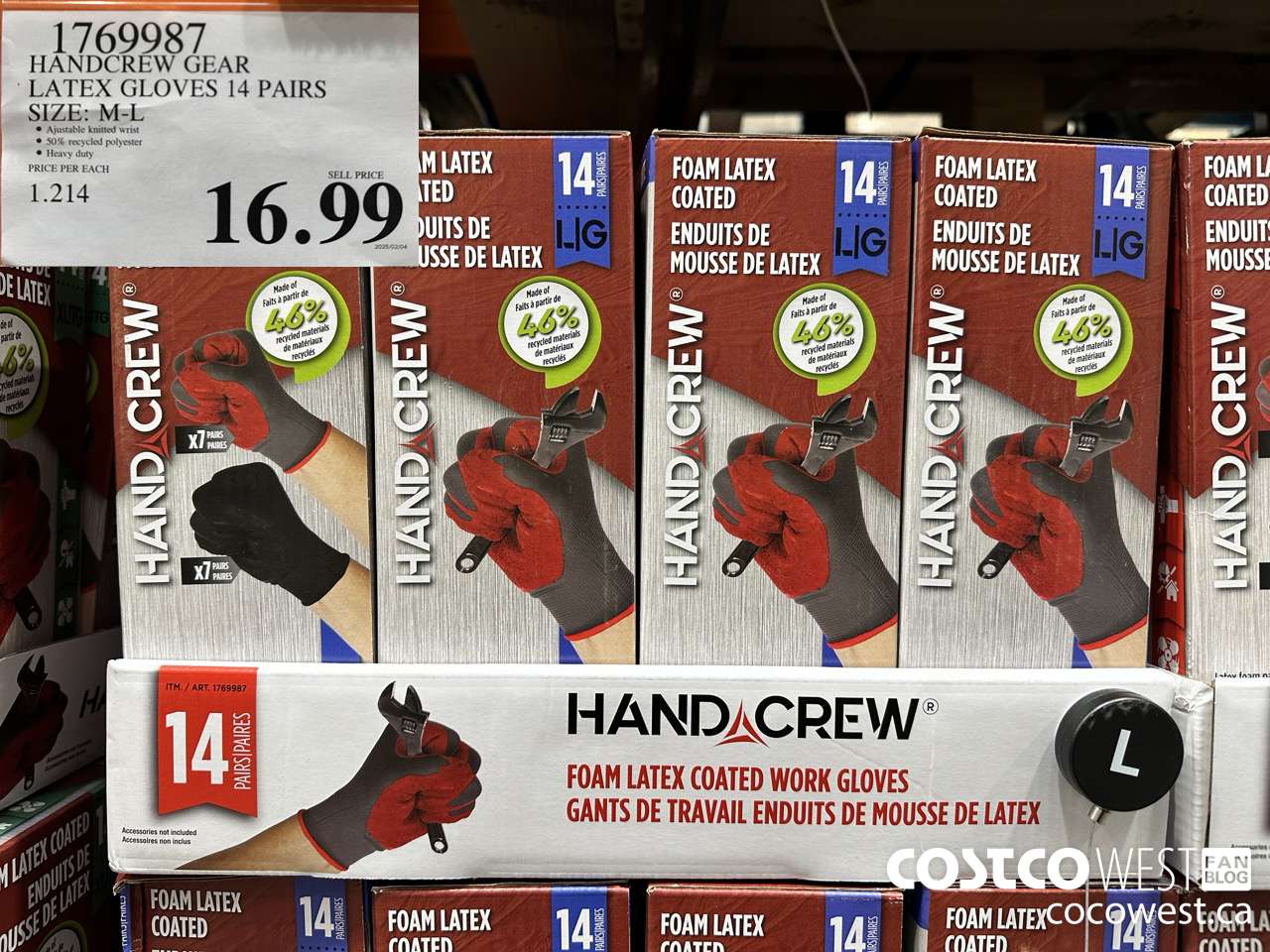 1769987 HANDCREW GEAR LATEX GLOVES 14 PAIR SIZE M-L $16.99