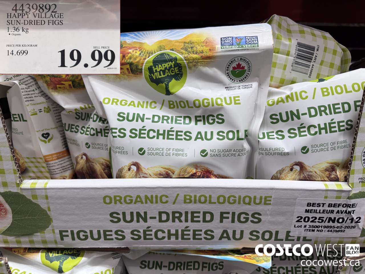 4439892 HAPPY VILLAGE ORGANIC SUN-DRIED FIGS 1.36KG $19.99