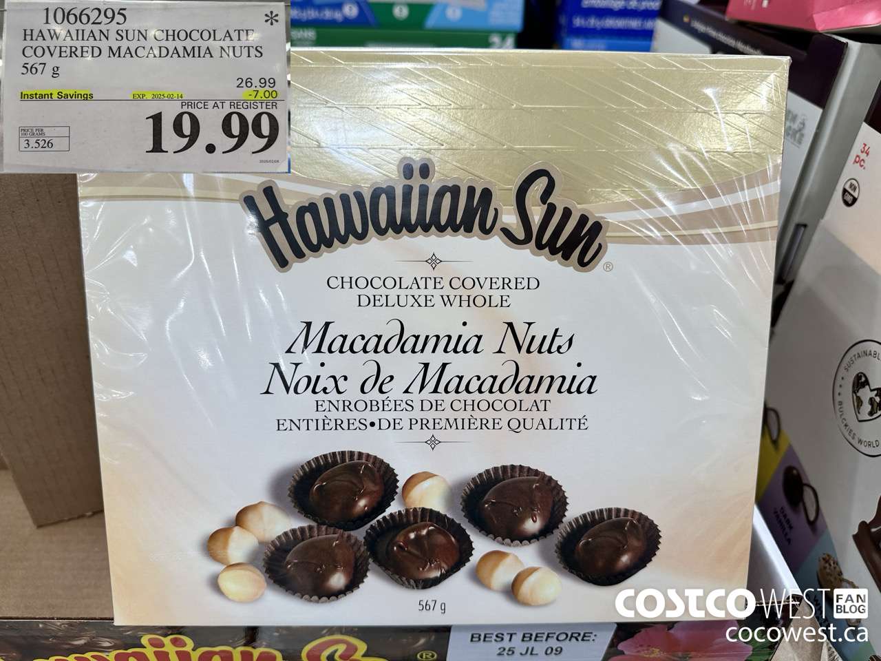1066295 HAWAIIAN SUN CHOCOLATE COVERED MACADAMIA NUTS 567 g ($7.00 INSTANT SAVINGS EXPIRES ON 2025-02-14) $19.99