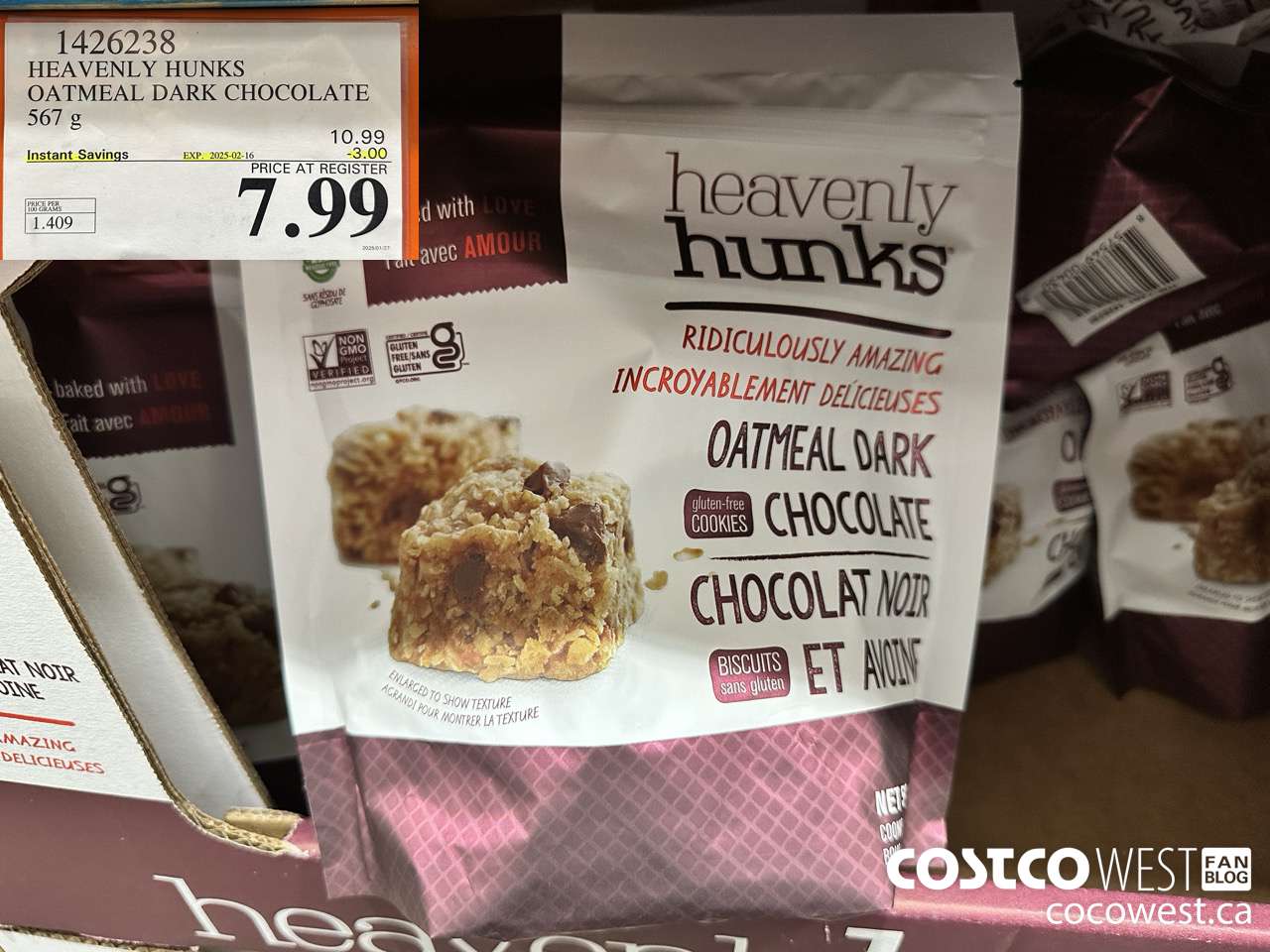 1426238 HEAVENLY HUNKS OATMEAL DARK CHOCOLATE 567g ($3.00 INSTANT SAVINGS EXPIRES ON 2025-02-16) $7.99