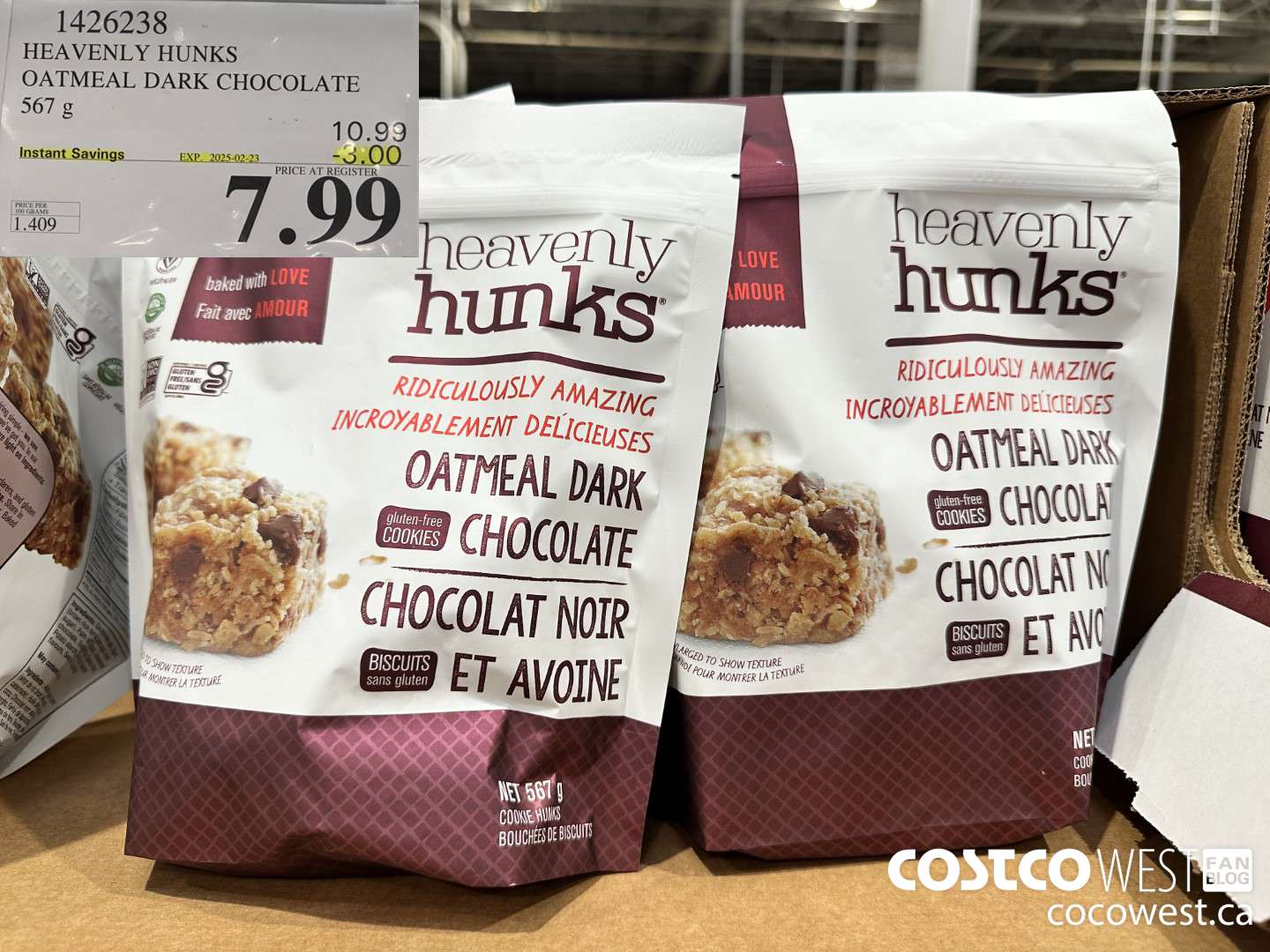 1426238 HEAVENLY HUNKS OATMEAL DARK CHOCOLATE 567g ($3.00 INSTANT SAVINGS EXPIRES ON 2025-02-23) $7.99