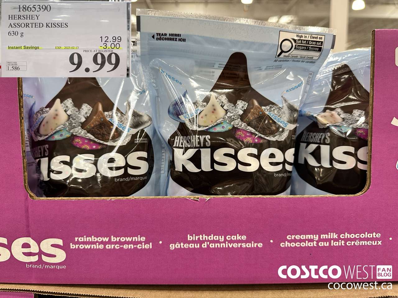 1865390 HERSHEY ASSORTED KISSES 630G ($3.00 INSTANT SAVINGS EXPIRES ON 2025-02-13) $9.99