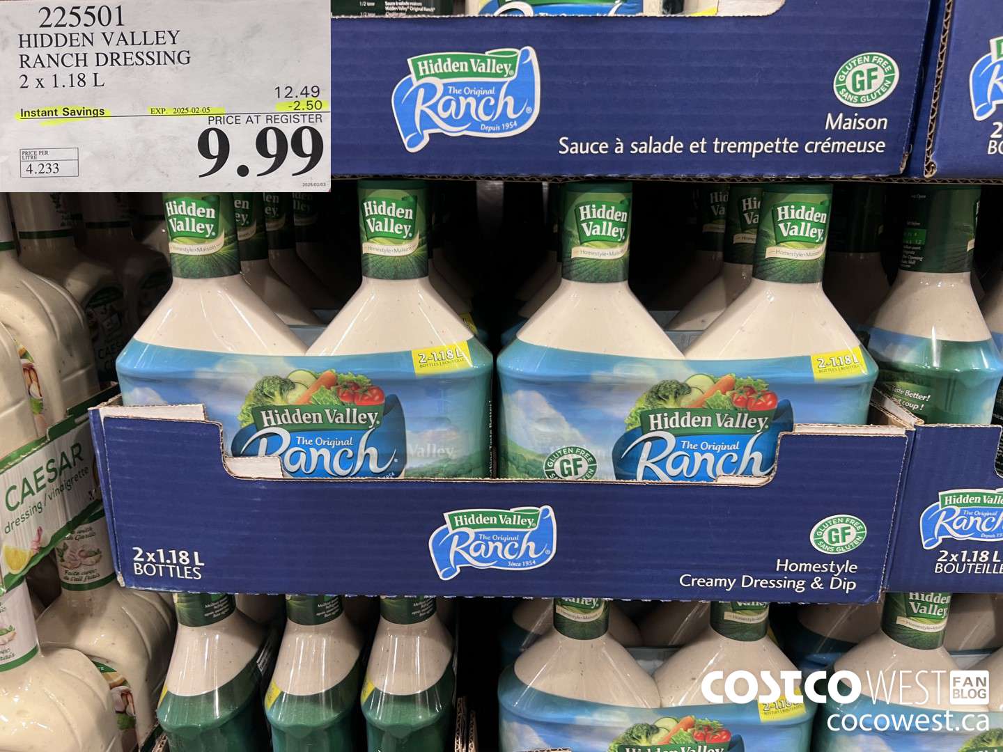 225501 HIDDEN VALLEY RANCH DRESSING 2 x 1.18 L ($2.50 INSTANT SAVINGS EXPIRES ON 2025-02-05) $9.99