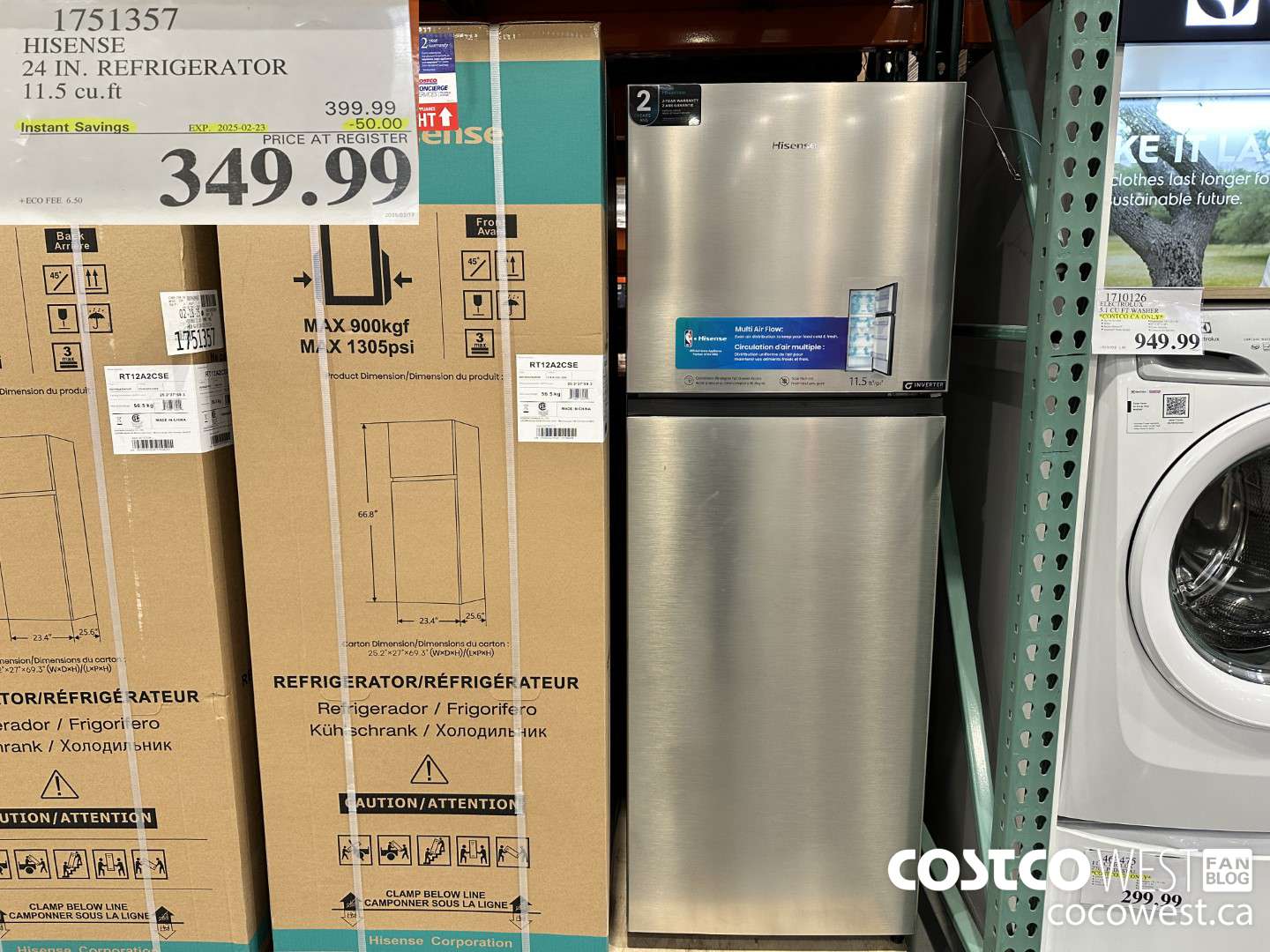 1751357 HISENSE 24 IN. REFRIGERATOR 11.5 CUFT ($50.00 INSTANT SAVINGS EXPIRES ON 2025-02-23) $349.99