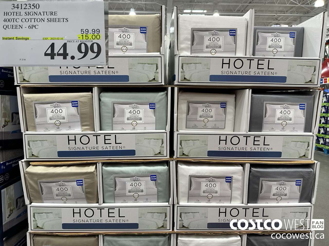 3412350 HOTEL SIGNATURE 400TC COTTON SHEETS QUEEN 6PC ($15.00 INSTANT SAVINGS EXPIRES ON 2025-02-16) $44.99