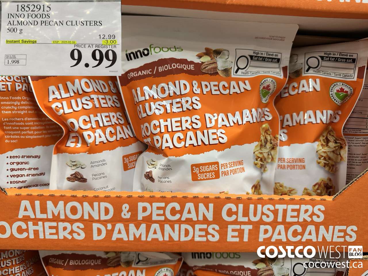 1852915 INNO FOODS ALMOND PECAN CLUSTERS 500G ($3.00 INSTANT SAVINGS EXPIRES ON 2025-02-16) $9.99