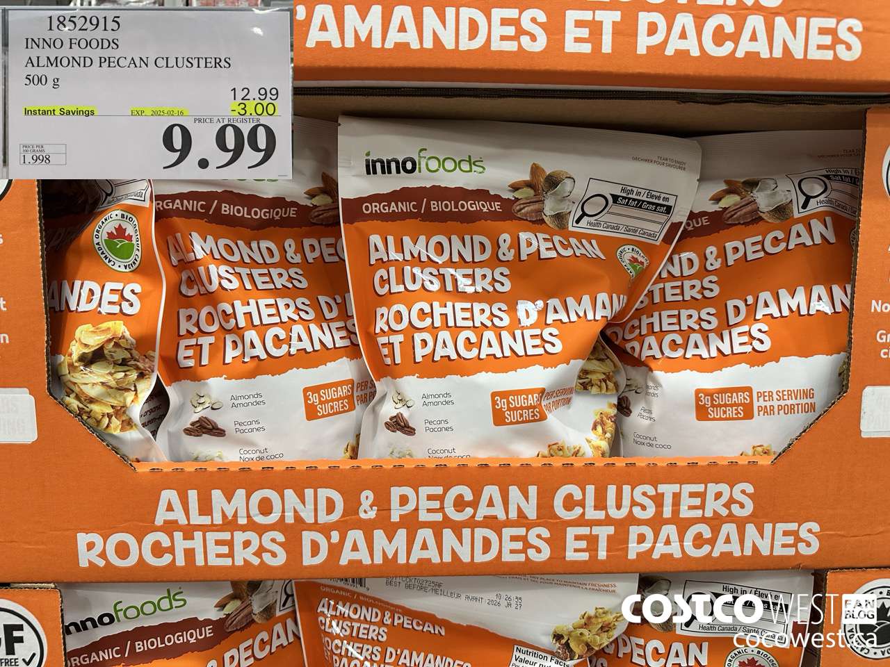 1852915 INNO FOODS ALMOND PECAN CLUSTERS 500G ($3.00 INSTANT SAVINGS EXPIRES ON 2025-02-16) $9.99