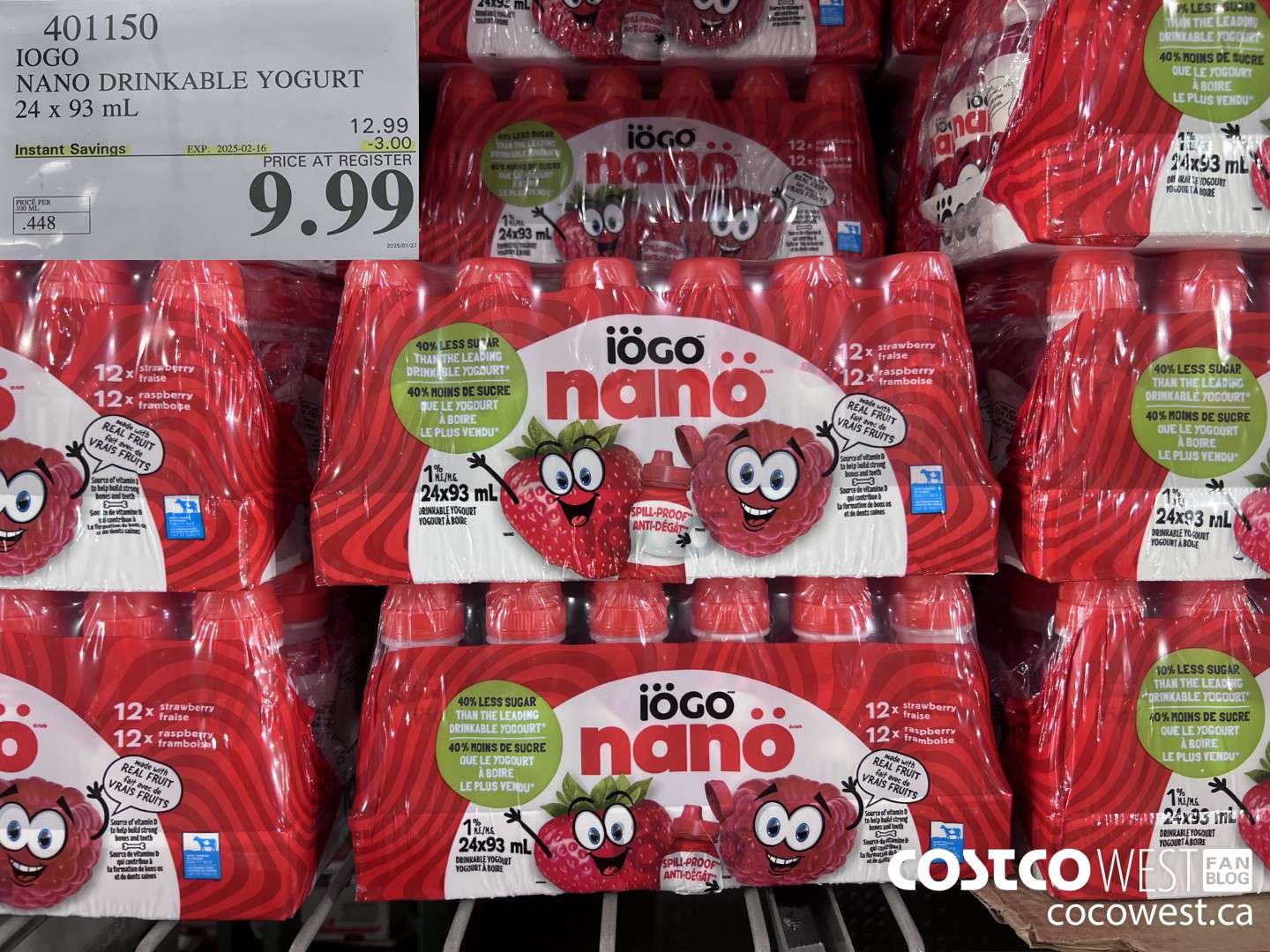 401150 IOGO NANO DRINKABLE YOGURT 24 x 93 mL ($3.00 INSTANT SAVINGS EXPIRES ON 2025-02-16) $9.99