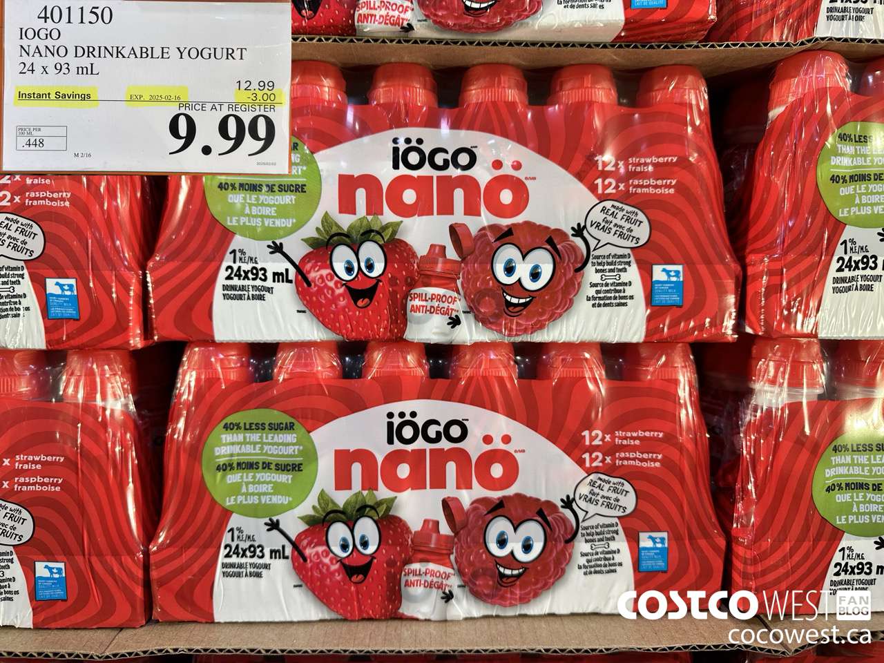 401150 IOGO NANO DRINKABLE YOGURT 24 x 93 mL ($3.00 INSTANT SAVINGS EXPIRES ON 2025-02-16) $9.99