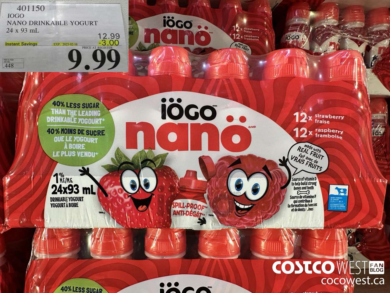 401150 IOGO NANO DRINKABLE YOGURT 24 x 93 mL ($3.00 INSTANT SAVINGS EXPIRES ON 2025-02-16) $9.99