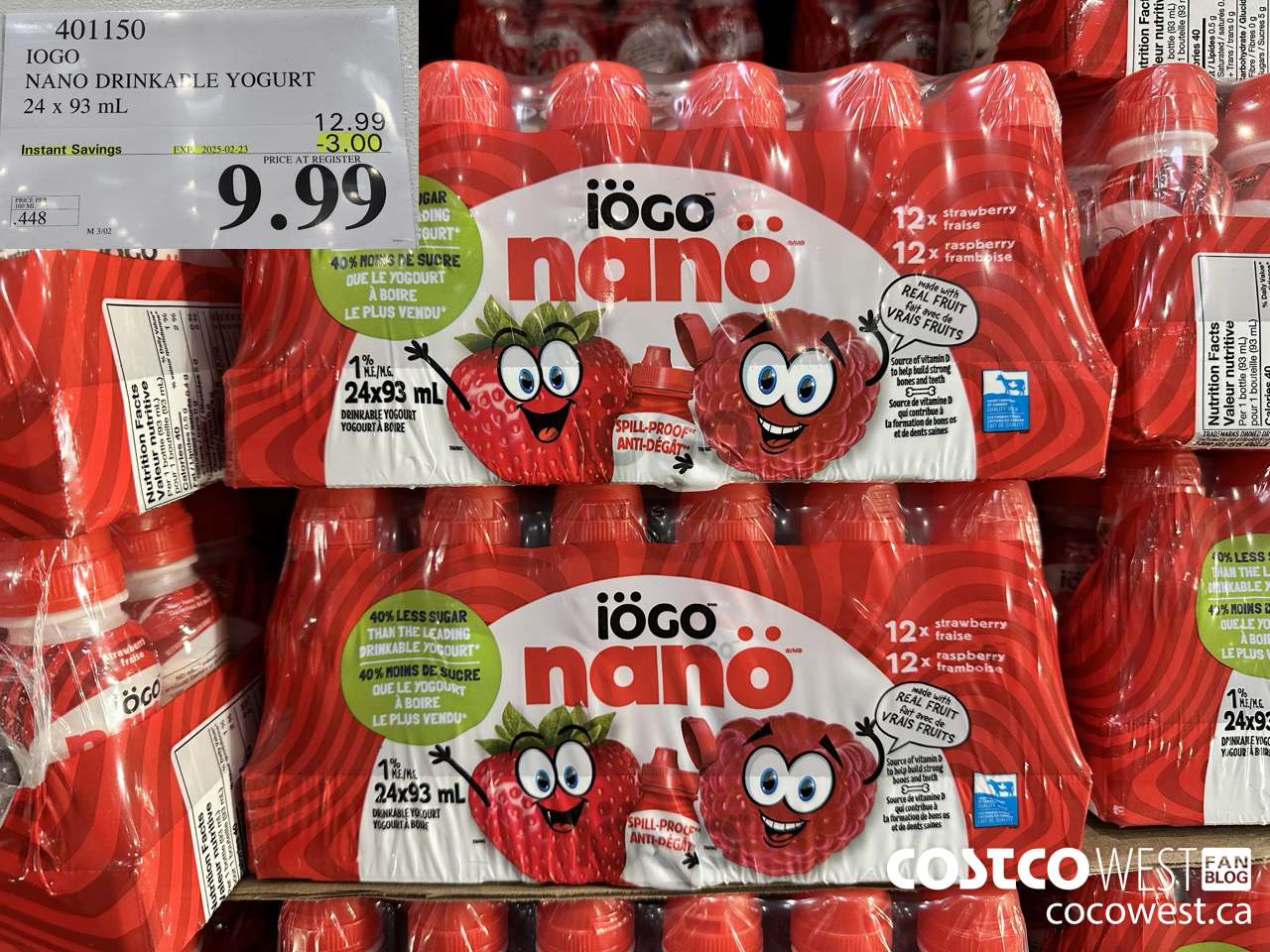 401150 IOGO NANO DRINKABLE YOGURT 24 x 93 mL ($3.00 INSTANT SAVINGS EXPIRES ON 2025-02-23) $9.99