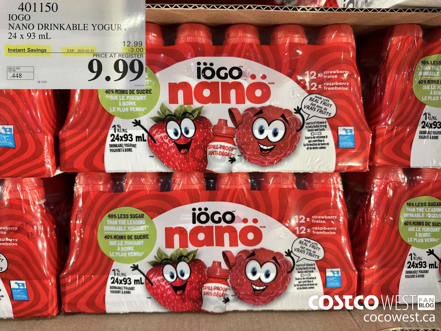 401150 IOGO NANO DRINKABLE YOGURT 24 x 93 mL ($3.00 INSTANT SAVINGS EXPIRES ON 2025-02-23) $9.99