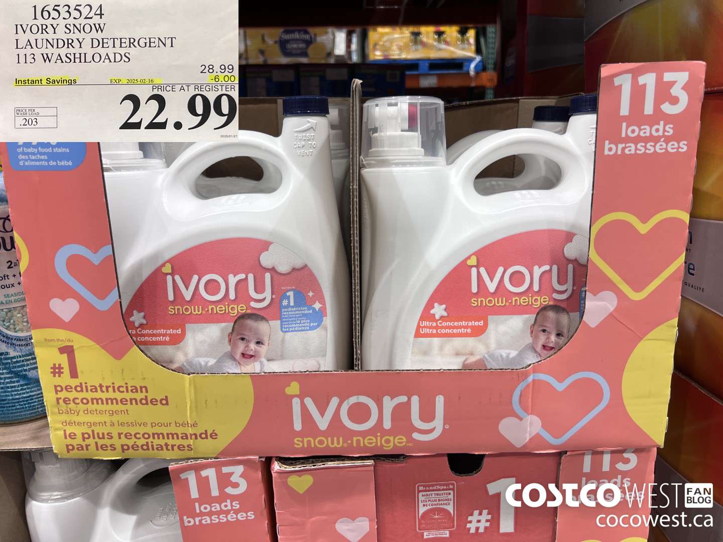 1653524 IVORY SNOW LAUNDRY DETERGENT 113 WASHLOADS ($6.00 INSTANT SAVINGS EXPIRES ON 2025-02-16) $22.99