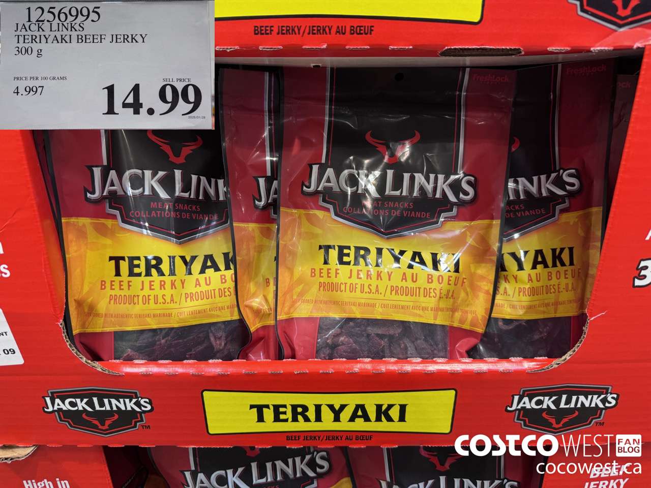 1256995 JACK LINKS TERIYAKI BEEF JERKY 300g $14.99
