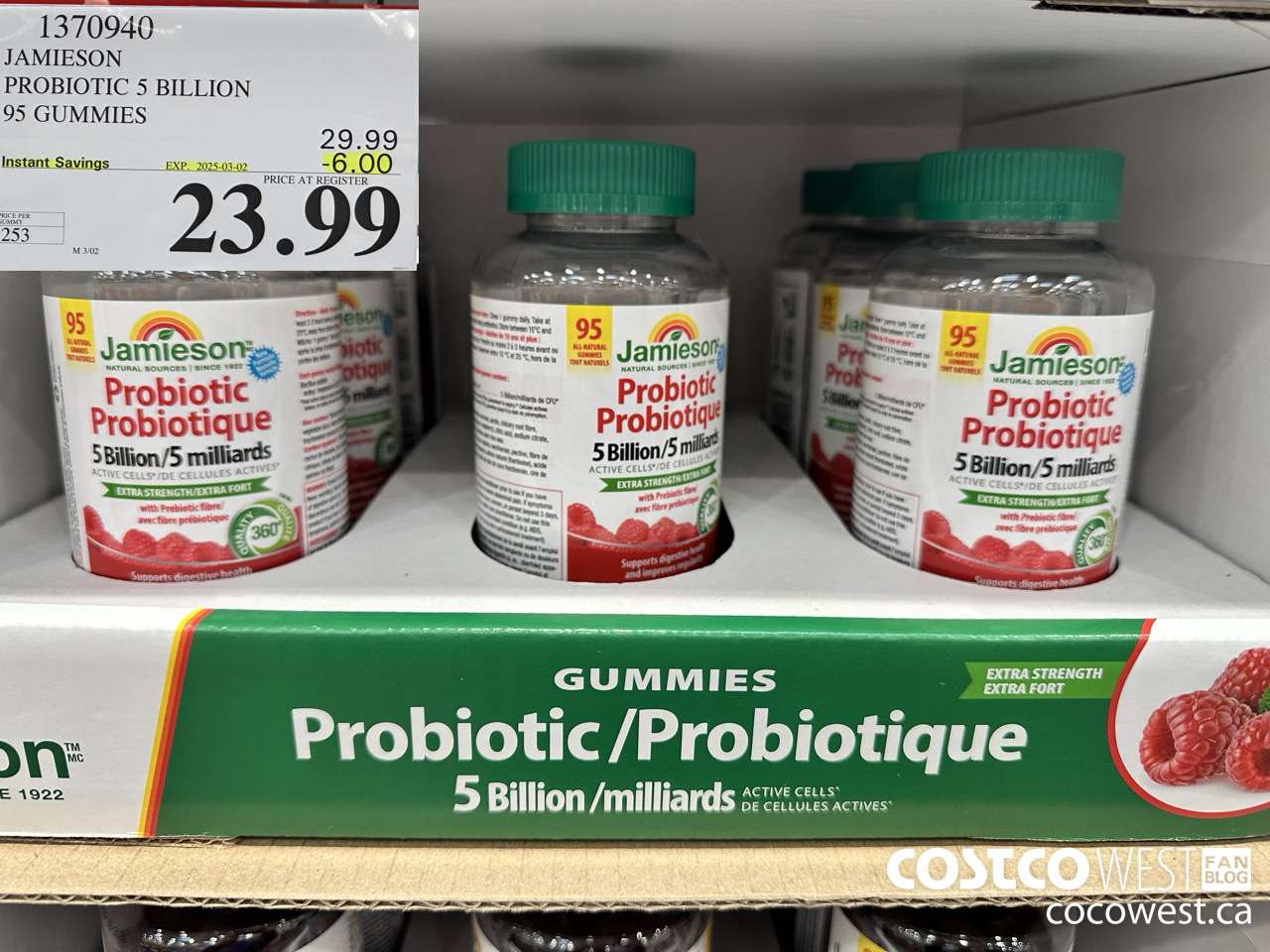 1370940 JAMIESON PROBIOTIC 5 BILLION 95 GUMMIES ($6.00 INSTANT SAVINGS EXPIRES ON 2025-03-02) $23.99