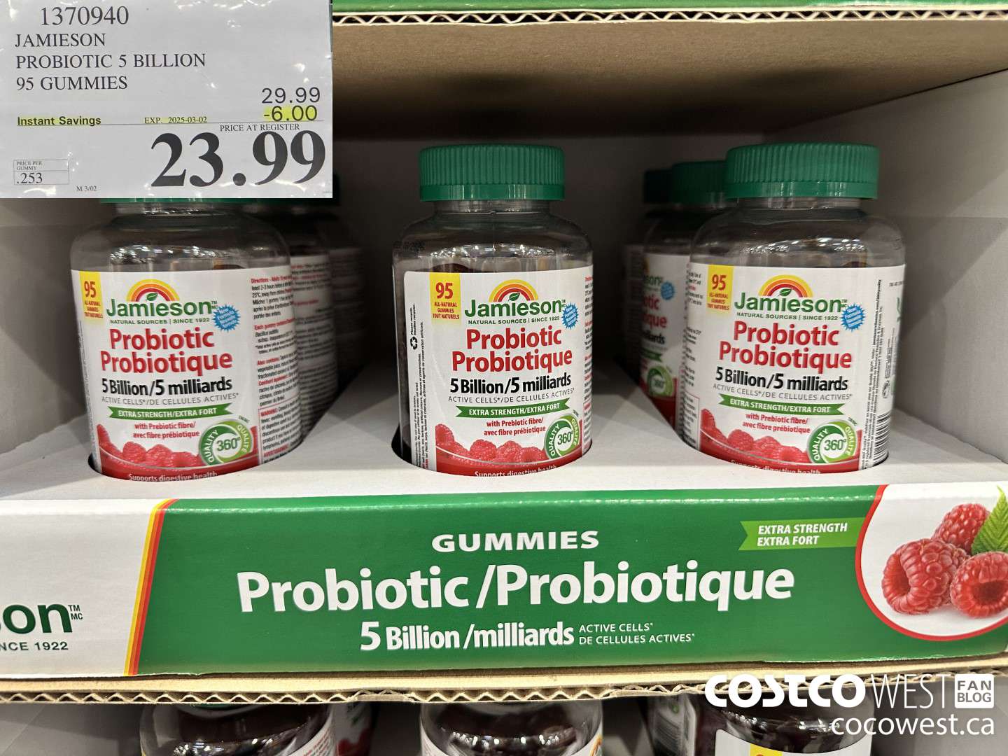 1370940 JAMIESON PROBIOTIC 5 BILLION 95 GUMMIES ($6.00 INSTANT SAVINGS EXPIRES ON 2025-03-02) $23.99