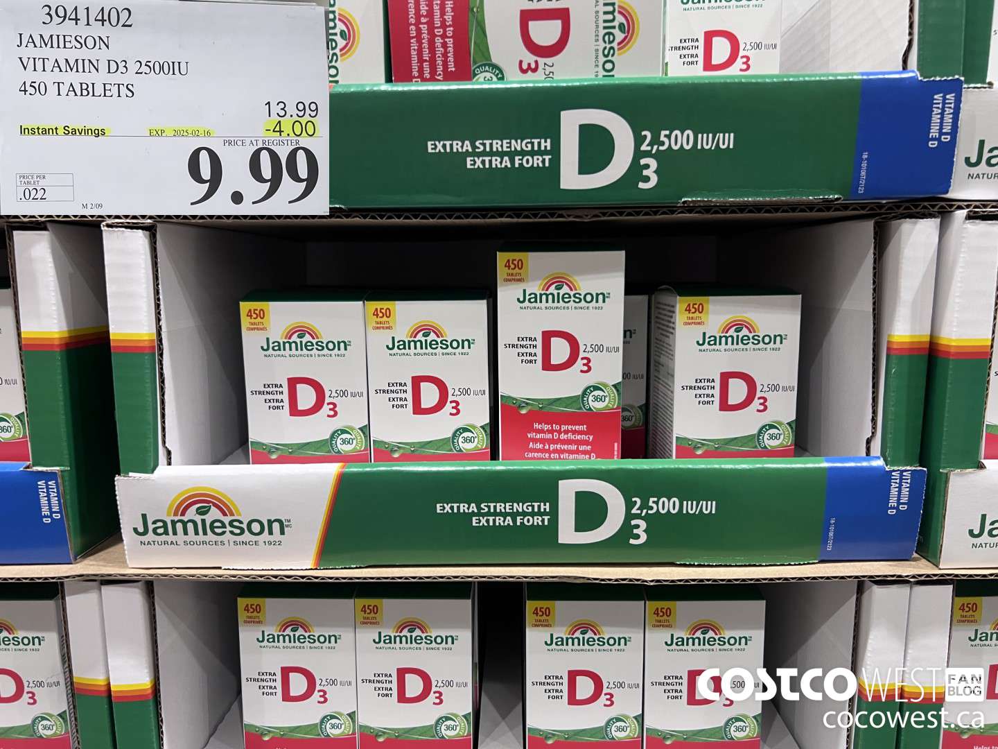 3941402 JAMIESON VITAMIN D3 2500IU 450 TABLETS ($4.00 INSTANT SAVINGS EXPIRES ON 2025-02-16) $9.99