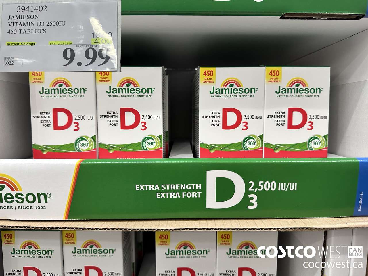 3941402 JAMIESON VITAMIN D3 2500IU 450 TABLETS ($4.00 INSTANT SAVINGS EXPIRES ON 2025-02-16) $9.99