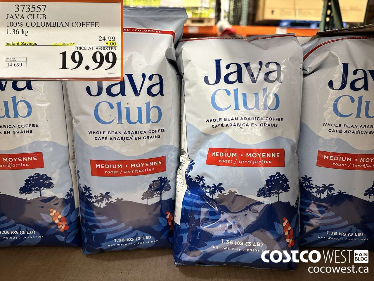 373557 JAVA CLUB 100% COLOMBIAN COFFEE 1.36 kg ($5.00 INSTANT SAVINGS EXPIRES ON 2025-02-23) $19.99