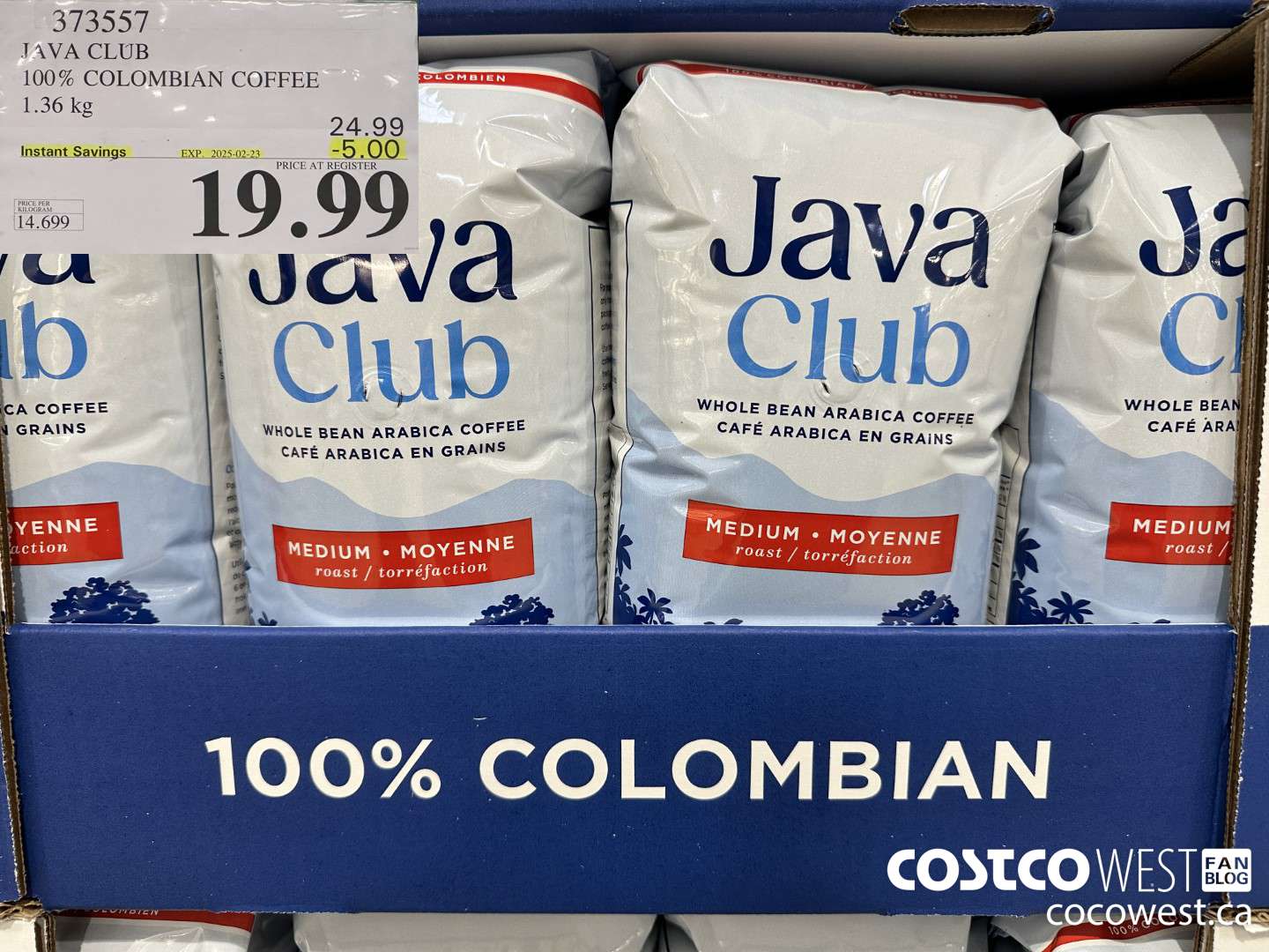 373557 JAVA CLUB 100% COLOMBIAN COFFEE 1.36 kg ($5.00 INSTANT SAVINGS EXPIRES ON 2025-02-23) $19.99
