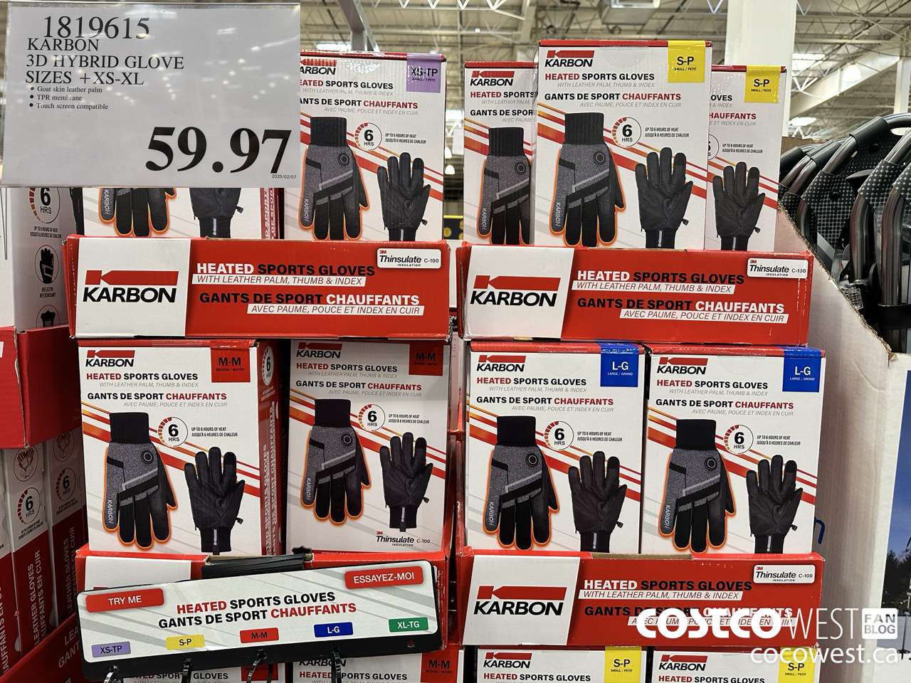 1819615 KARBON 3D HYBRID GLOVE SIZES XS-XL $59.97