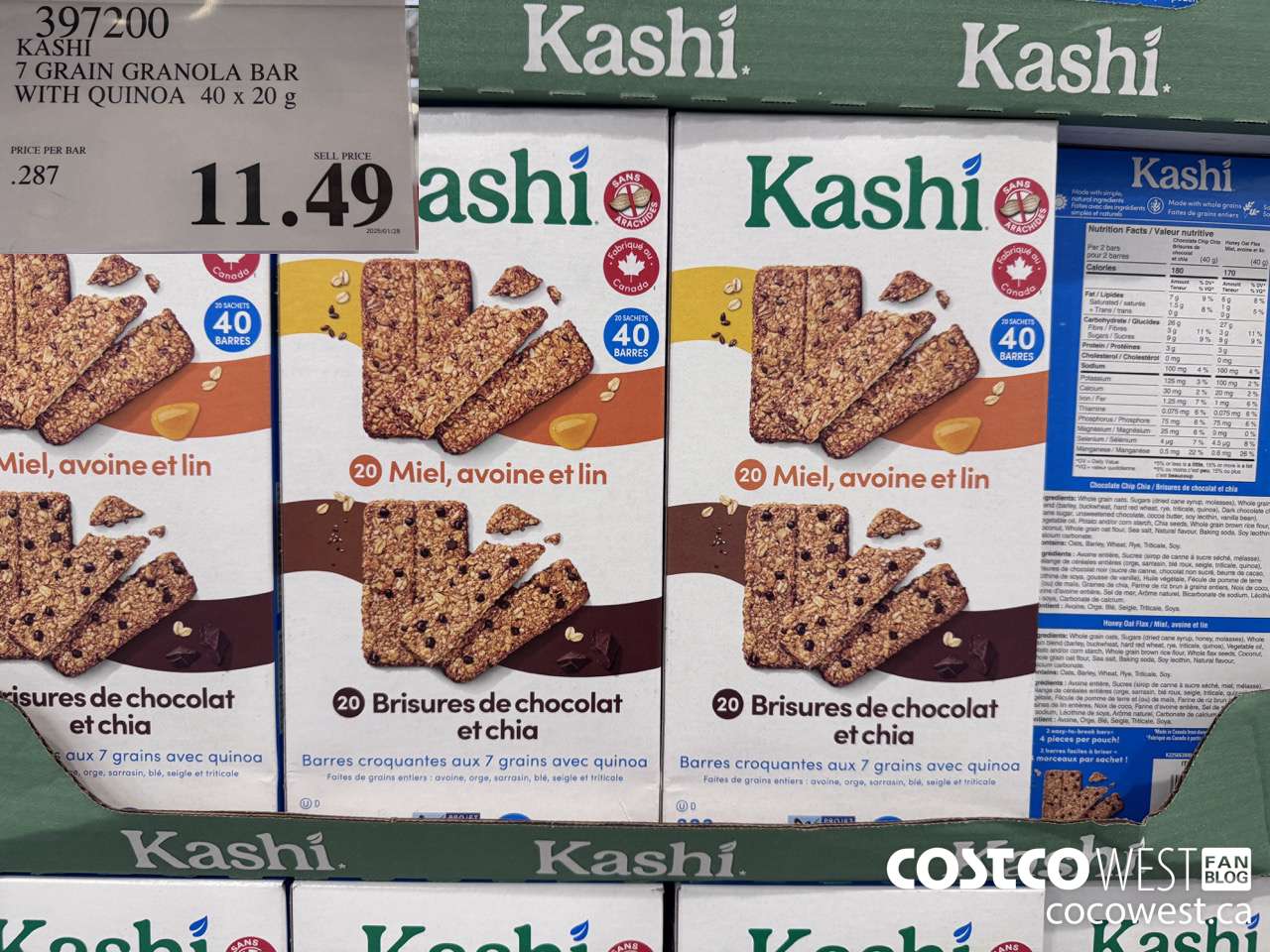 397200 KASHI 7 GRAIN GRANOLA BAR WITH QUINOA 40 x 20g $11.49