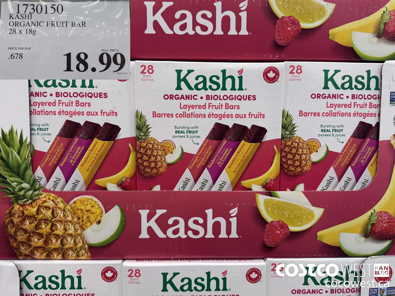1730150 KASHI ORGANIC FRUIT BAR 28 X 18G $18.99