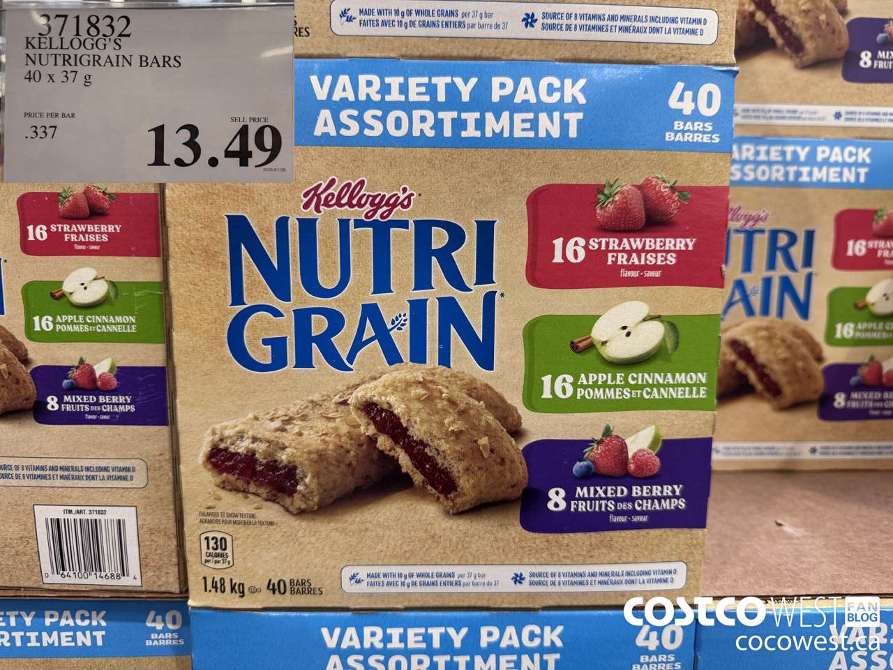 371832 KELLOGG'S NUTRIGRAIN BARS 40 X 37 G $13.49