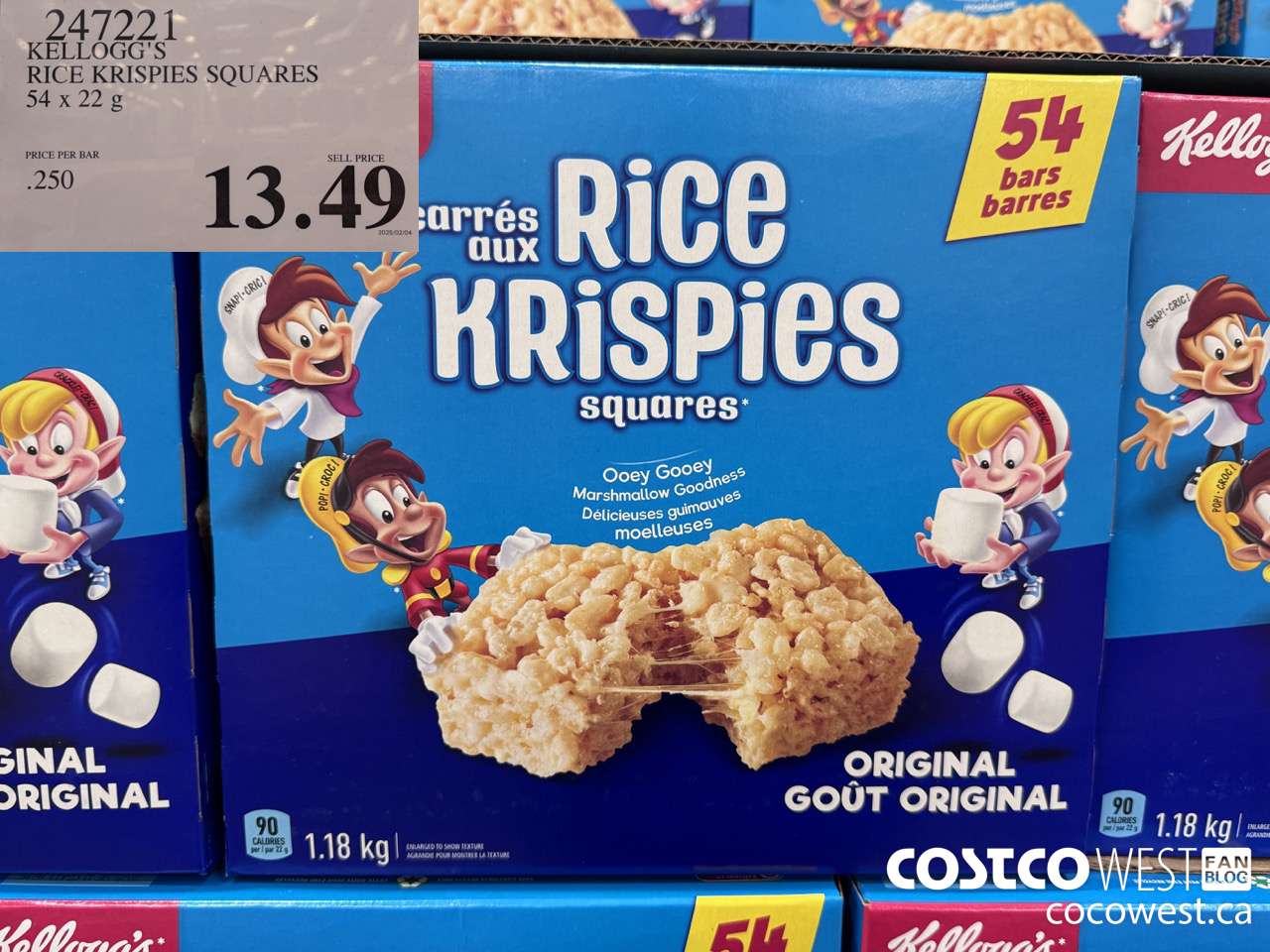 247221 KELLOGG'S RICE KRISPIES SQUARES 54 X 22 G $13.49