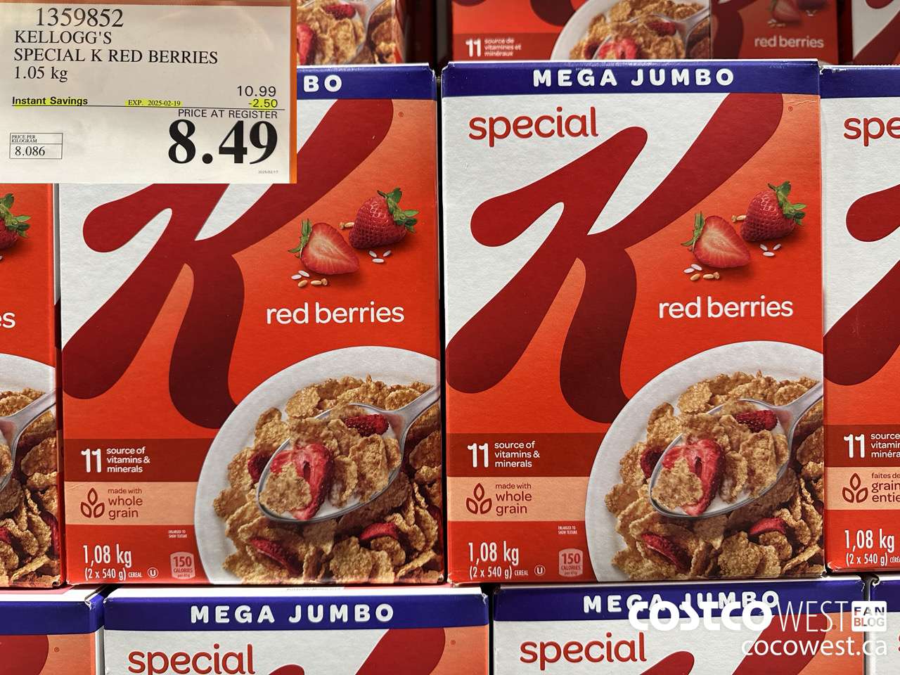 1359852 KELLOGG'S SPECIAL K RED BERRIES 1.05 KG ($2.50 INSTANT SAVINGS EXPIRES ON 2025-02-19) $8.49