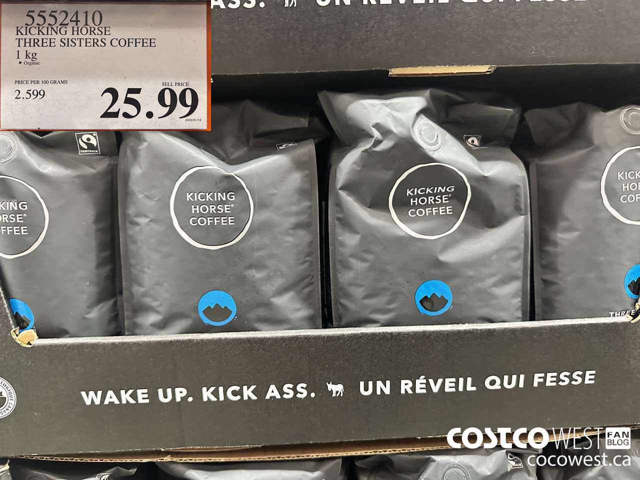 5552410 KICKING HORSE THREE SISTERS COFFEE 1KG $25.99