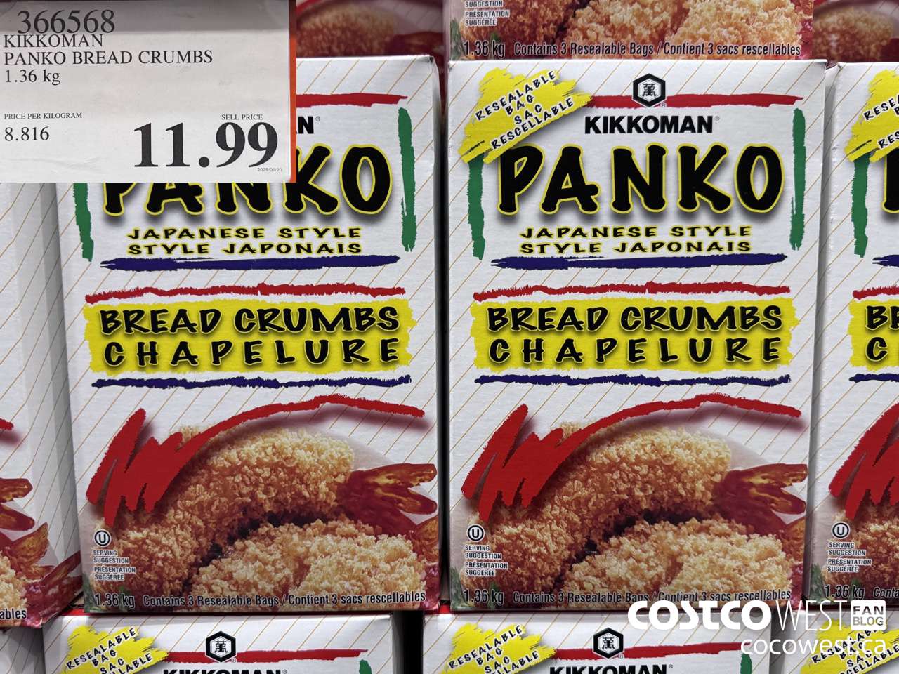 366568 KIKKOMAN PANKO BREAD CRUMBS 1.36 kg $11.99