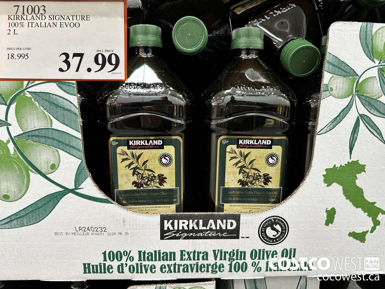 71003 KIRKLAND SIGNATURE 100% ITALIAN EXTRA VIRGIN OLIVE OIL 2 L $37.99