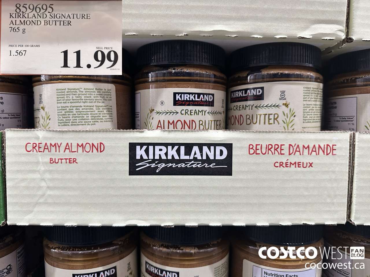 859695 KIRKLAND SIGNATURE ALMOND BUTTER 765 g $11.99
