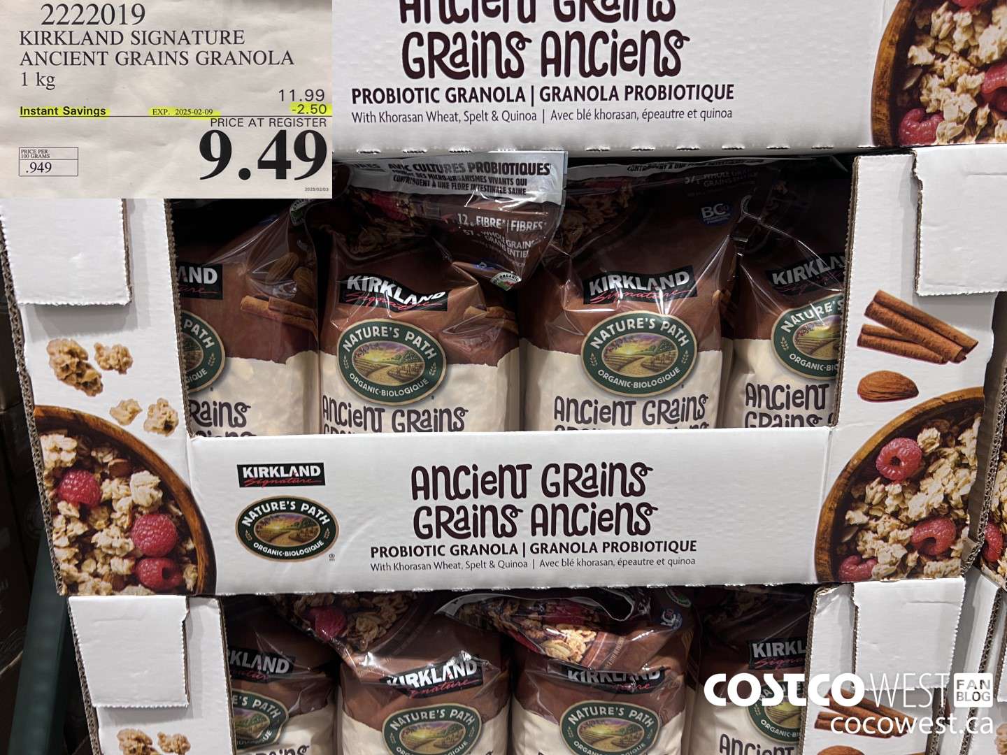 2222019 KIRKLAND SIGNATURE ANCIENT GRAINS WITH PROBIOTICS 1KG ($2.50 INSTANT SAVINGS EXPIRES ON 2025-02-09) $9.49