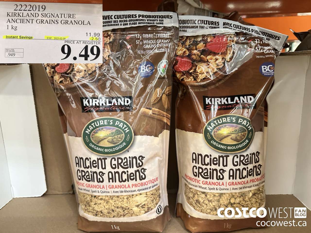 2222019 KIRKLAND SIGNATURE ANCIENT GRAINS WITH PROBIOTICS 1KG ($2.50 INSTANT SAVINGS EXPIRES ON 2025-02-09) $9.49