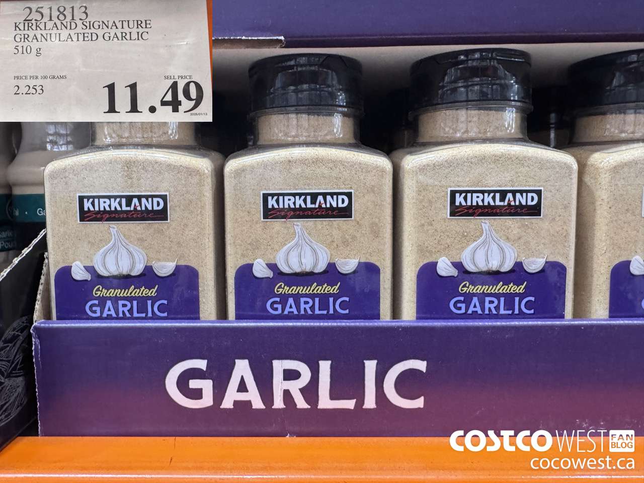 251813 KIRKLAND SIGNATURE CALIFORNIA GRANULATED GARLIC 510 g $11.49