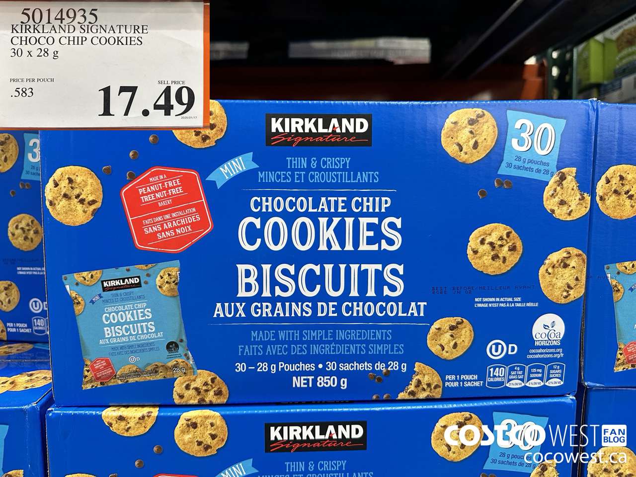 5014935 KIRKLAND SIGNATURE CHOCOLATE CHIP COOKIES 30X28G $17.49