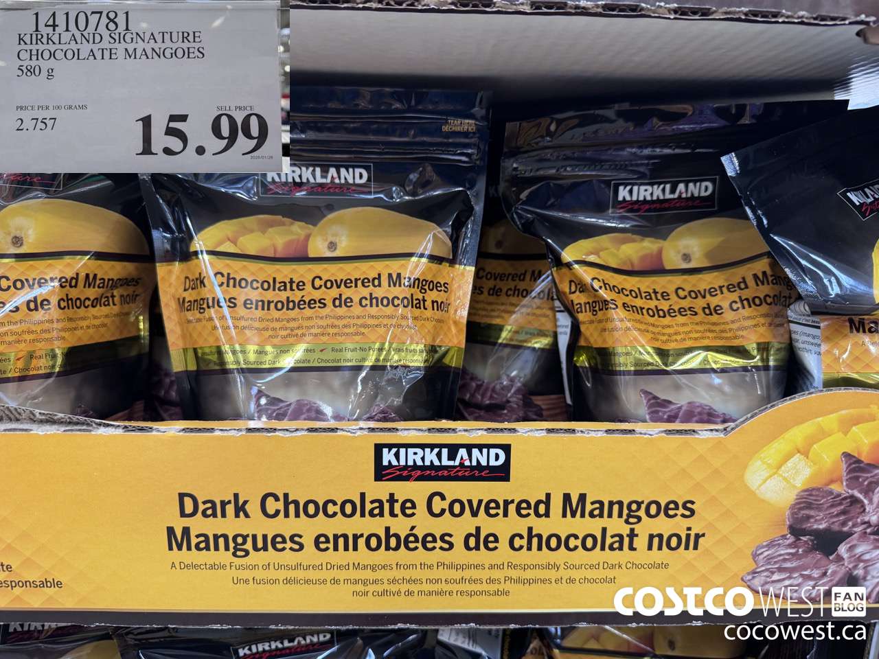 1410781 KIRKLAND SIGNATURE CHOCOLATE MANGOES 580 G $15.99