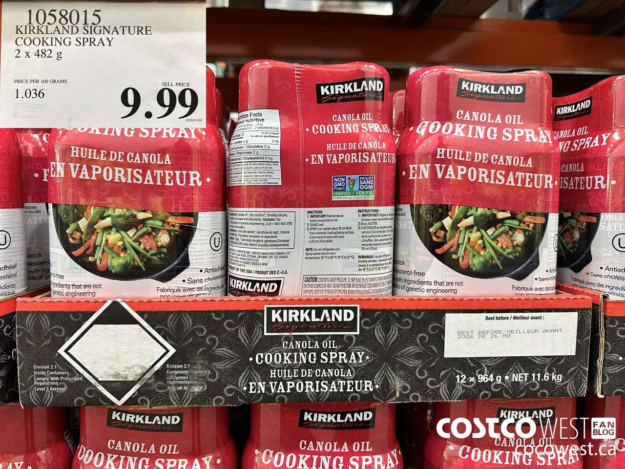 1058015 KIRKLAND SIGNATURE COOKING SPRAY 2 X 482 G $9.99