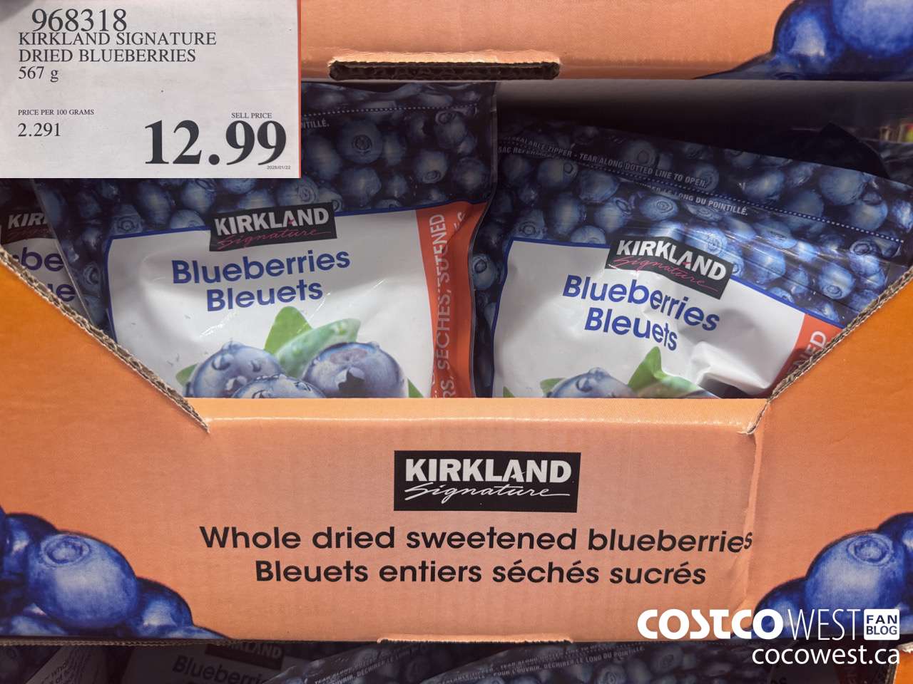 968318 KIRKLAND SIGNATURE DRIED BLUEBERRIES 567 g $12.99