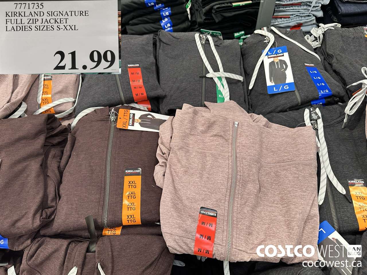 7771735 KIRKLAND SIGNATURE FULL ZIP JACKET LADIES SIZES S-XXL $21.99