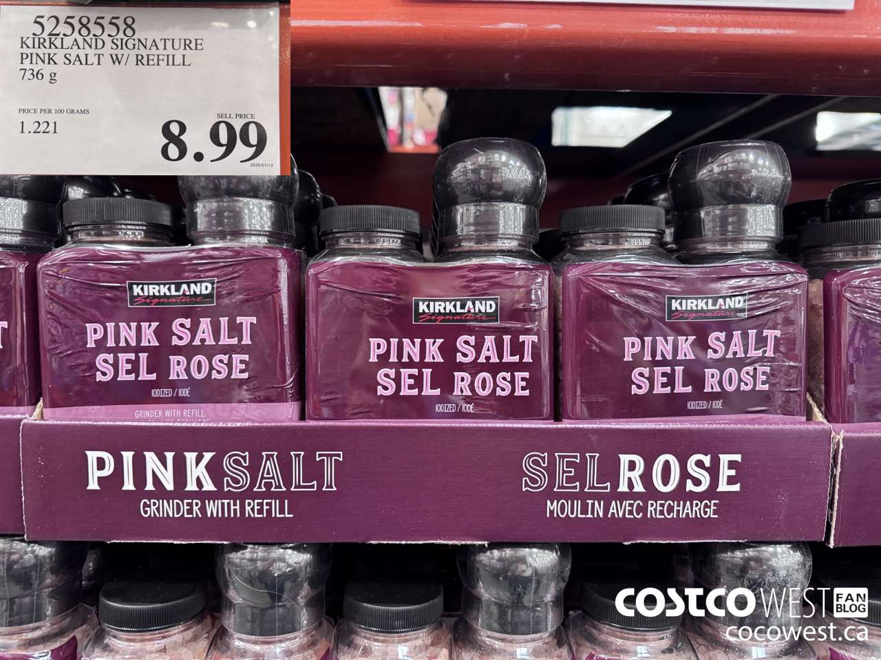 5258558 KIRKLAND SIGNATURE HIMALAYAN PINK SALT W/ REFILL 737 g $8.99