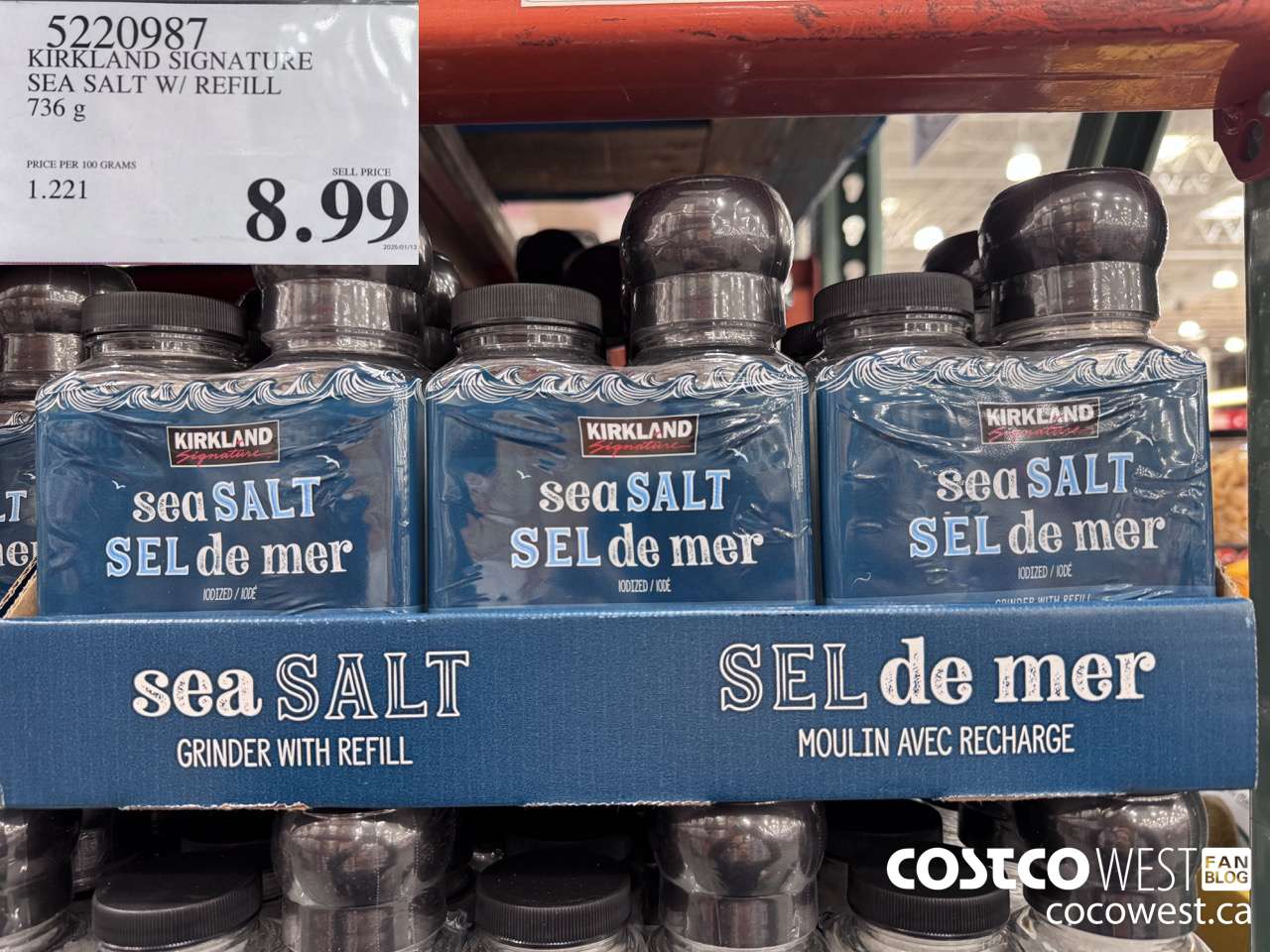 5220987 KIRKLAND SIGNATURE MEDITERRANEAN SEA SALT W/ REFILL 737 g $8.99