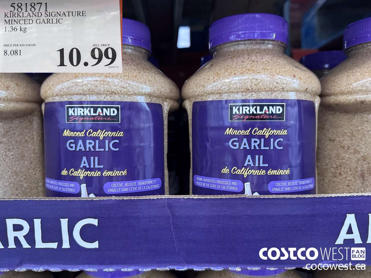581871 KIRKLAND SIGNATURE MINCED GARLIC 1.36 kg $10.99