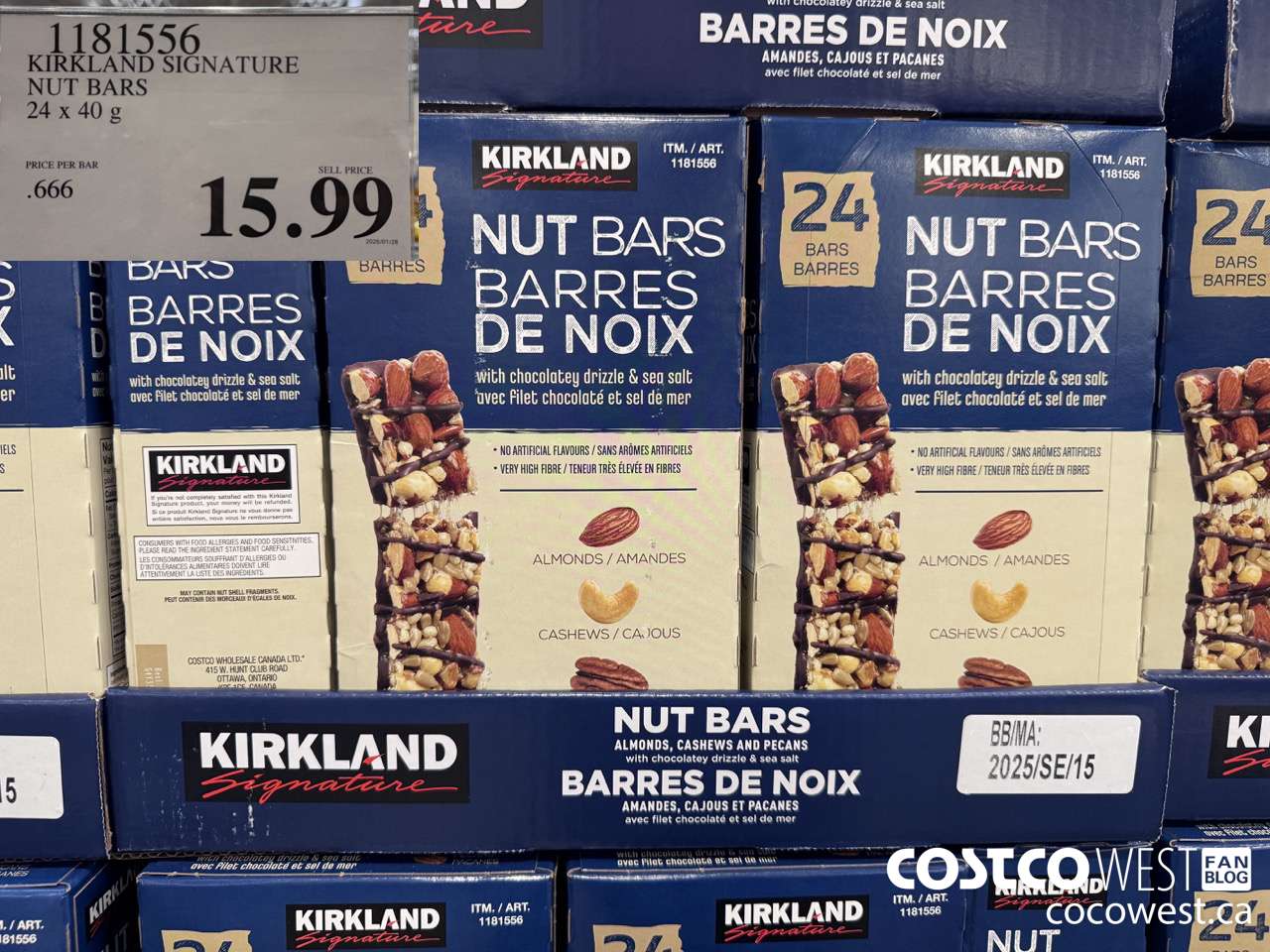 1181556 KIRKLAND SIGNATURE NUT BARS 24 X 40G $15.99