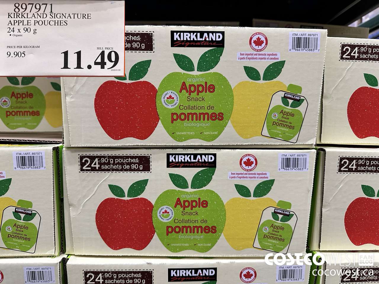 897971 KIRKLAND SIGNATURE ORGANIC APPLE POUCHES 24 X 90G $11.49