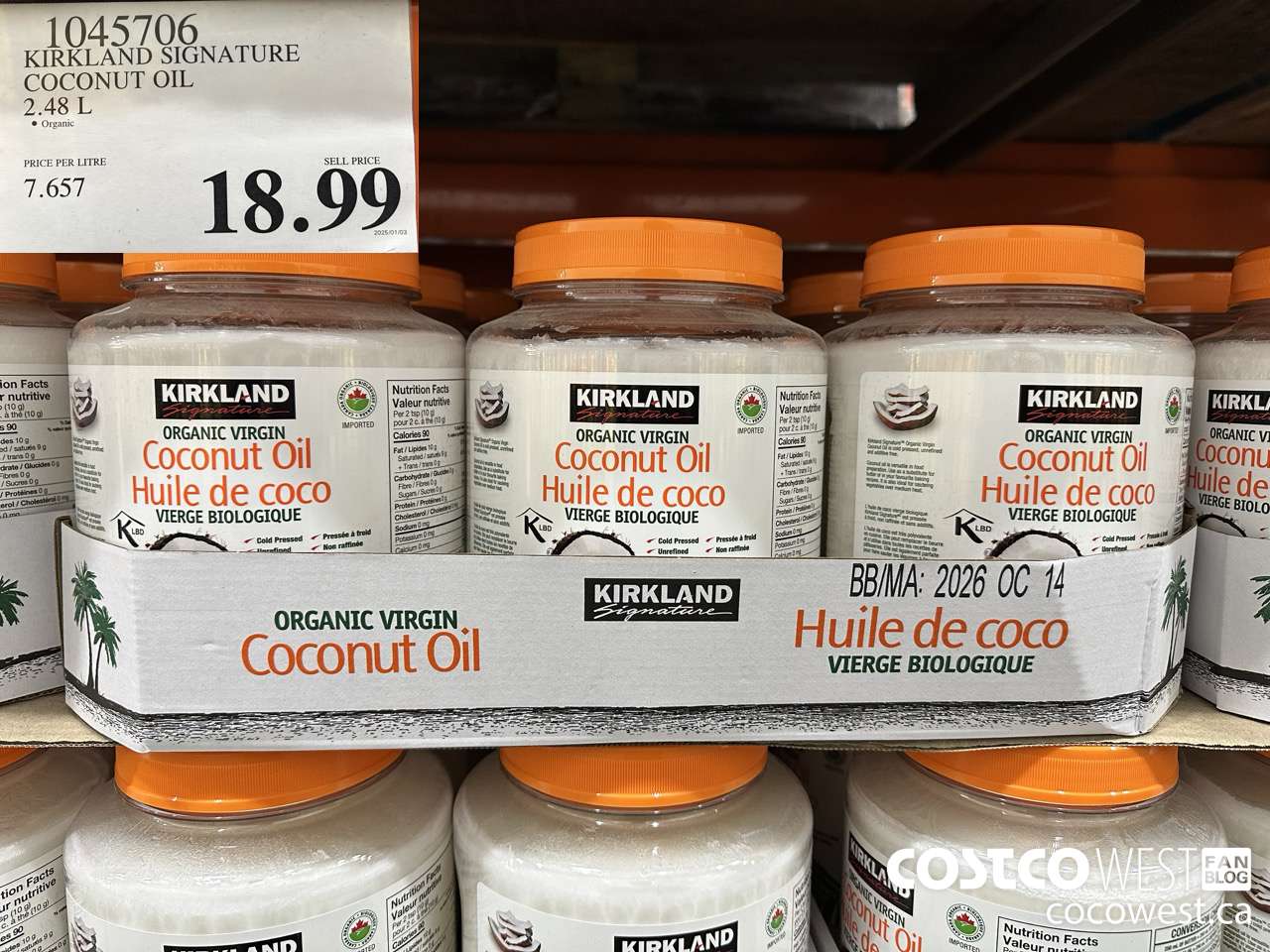 1045706 KIRKLAND SIGNATURE ORGANIC COCONUT OIL 2.48 L $18.99