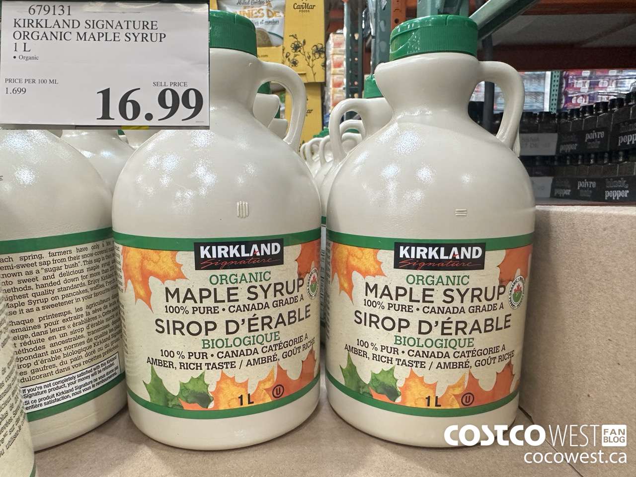 679131 KIRKLAND SIGNATURE ORGANIC MAPLE SYRUP 1L $16.99